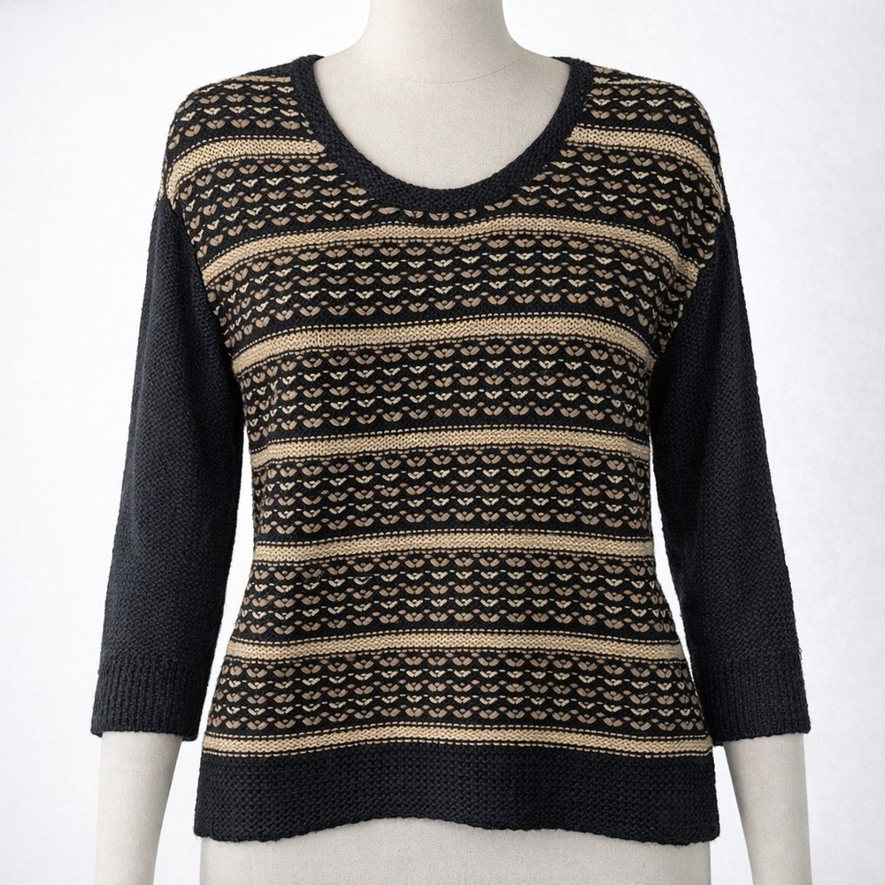 Vintage Y2K Striped Alpaca Wool Chunky Knit Sweater Black Gold Size M Pullover‎